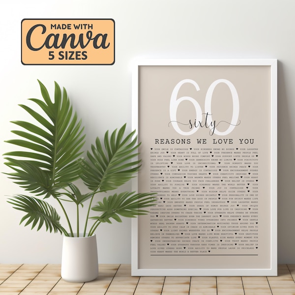 60 Reasons We Love You, 60th Birthday Gift, Custom Gift For Mom And Dad, 60th Birthday Gifts For Women, 60th Birthday Gifts For Men M9X4