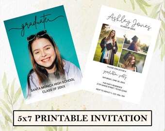 Modern Graduation Announcement Card, Editable Graduation Party Invite, Multiple Photo Graduation Card, Minimalist Senior Announcement Card
