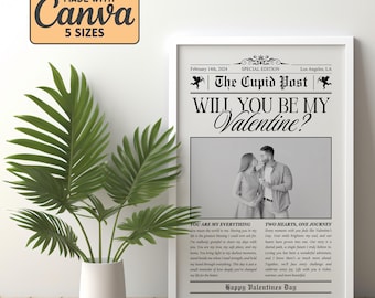 Valentines Day Newspaper Template, Editable Valentines Cupid Newspaper, Custom Valentines Day Gift Idea, Printable Will You Be My Valentine