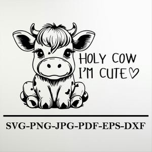 Holy cow I&#39;m Cute SVG - png - dxf - pdf - Cricut Cut File - Baby Cow svg - Digital Download - SVG Files - Newborn svg - cute moo cow svg