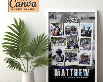 Football Senior Night Collage Poster Photo Template Senior Night Gift Ideas Football Senior Gift Sport Poster Editable Template 2:3 Ratio