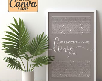 70 motivi per cui ti amiamo, regalo per il 70° compleanno, regalo personalizzato, regali per il 70° compleanno per donne, regali per il 70° compleanno per uomini, regalo stampabile, QSIFJ