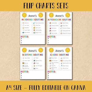 Kids Flip Routine Chart Editable Printable, Morning Evening Bedtime Flip Chart, Visual Schedule For kids Toddler Chore Chart Canva PDF