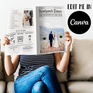 Wedding Newspaper Template with Photo, Wedding Newspaper Template, Wedding Program, Newlywed Times, Editable Newspaper Itinerary, Marriage