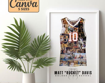 Editable Basketball Jersey And Number Photo Collage, 2027 Senior Night Gift Card For Basketball Player Or Coach, Printable Wall Art Design