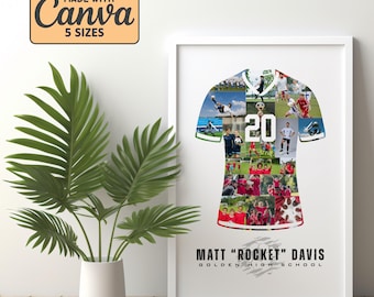 Soccer Senior Night Gift, Custom Soccer Jersey Photo Collage, Soccer Player Gifts For Senior Boy or Girl, Editable Soccer Photo Collage