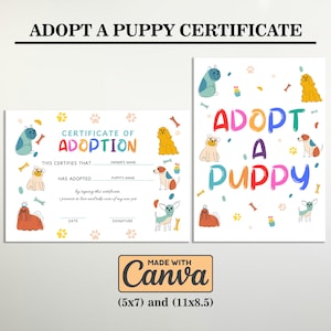 Adopt a Puppy Certificate: Printable Dog Birthday Party Sign (Digital Download)