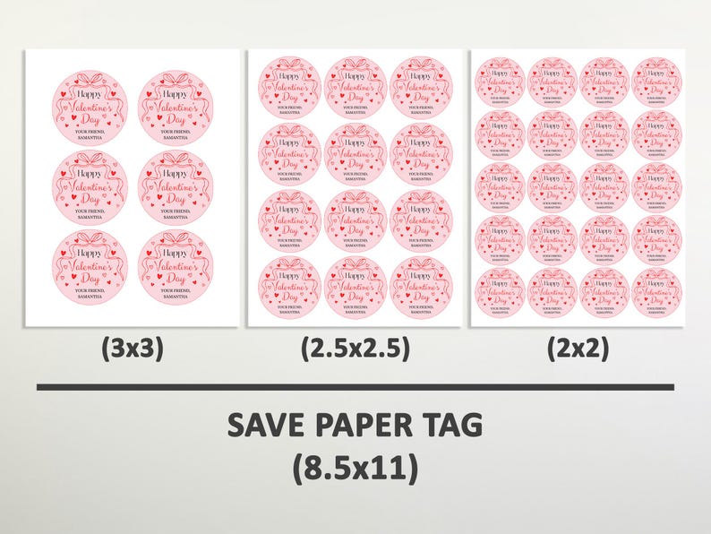 Editable Valentines Day Gift Tags, Red Bow Pink Valentine Sticker ...