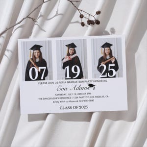 Afstudeeraankondiging, foto-afstuderen uitnodigingssjabloon, gepersonaliseerde middelbare school afstuderen uitnodigen College, bewerkbare sjabloon, 5 x 7 in