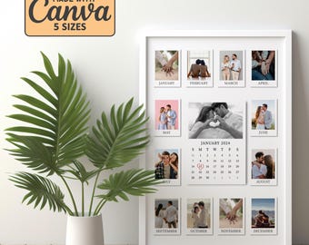 1 Year Anniversary Gift For Boyfriend, Custom Polaroid Photo Collage With Calendar, Printable 12 Photo  Collage, Personalized Gift Canva