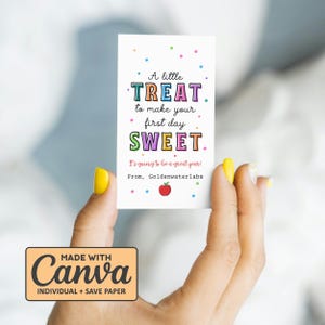 A Little Treat to Make the First Day Sweet Gift Tag, First Day of School Tag, Teacher, Student, Classmate, Notepad Back to School Gift Tag