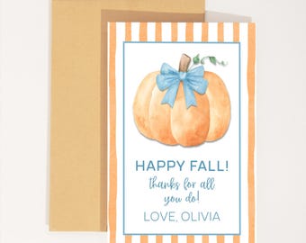 Editable Happy Fall Gift Tag, Watercolor Coquettte Pumpkin Favor Tag, Fall Thank You Tag, Autumn Favor Tags, Printable Thank You Gift Tag