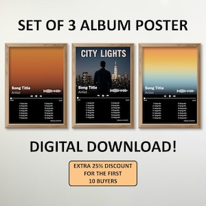 3er Set Musik Album Poster | Wählen Sie Ihr eigenes Album-Poster | Benutzerdefinierte Album Poster Digitales Poster | Sänger und Artist Songs | Song-Tracklist