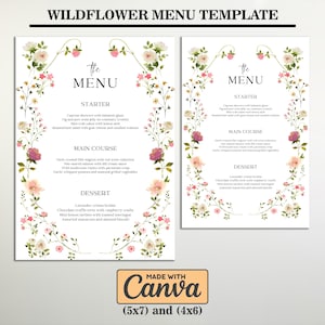 Wildflower Menu Template, Garden Party Bridal Shower Menu, Editable Canva Template Wedding Menu, Boho Flowers Event Menu, Boho Modern Floral