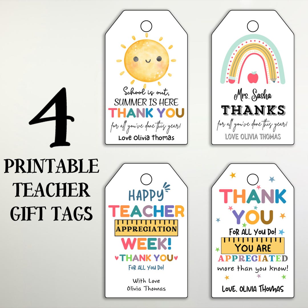 Editable Teacher Appreciation Week Gift Tags Thank You Teacher Gift Tag ...