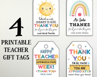 Editable Teacher Appreciation Week Gift Tags Thank You Teacher Gift Tag School Party Favor Printable Label Template Instant Digital Download