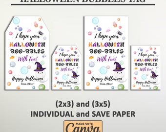 Halloween Bubbles Tag Halloween Boo-bbles Kinder Halloween Favor Tag Schule Süßes oder Saures Klassenzimmer Freund Geschenk beschriftbar bearbeitbar druckbar