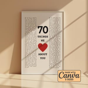 70th Birthday Gift for Her or Him, Custom 70 Things We Love About You Poster, Gift for Mother Father, Grandma Grandpa, Unique 70th Gift T3B8