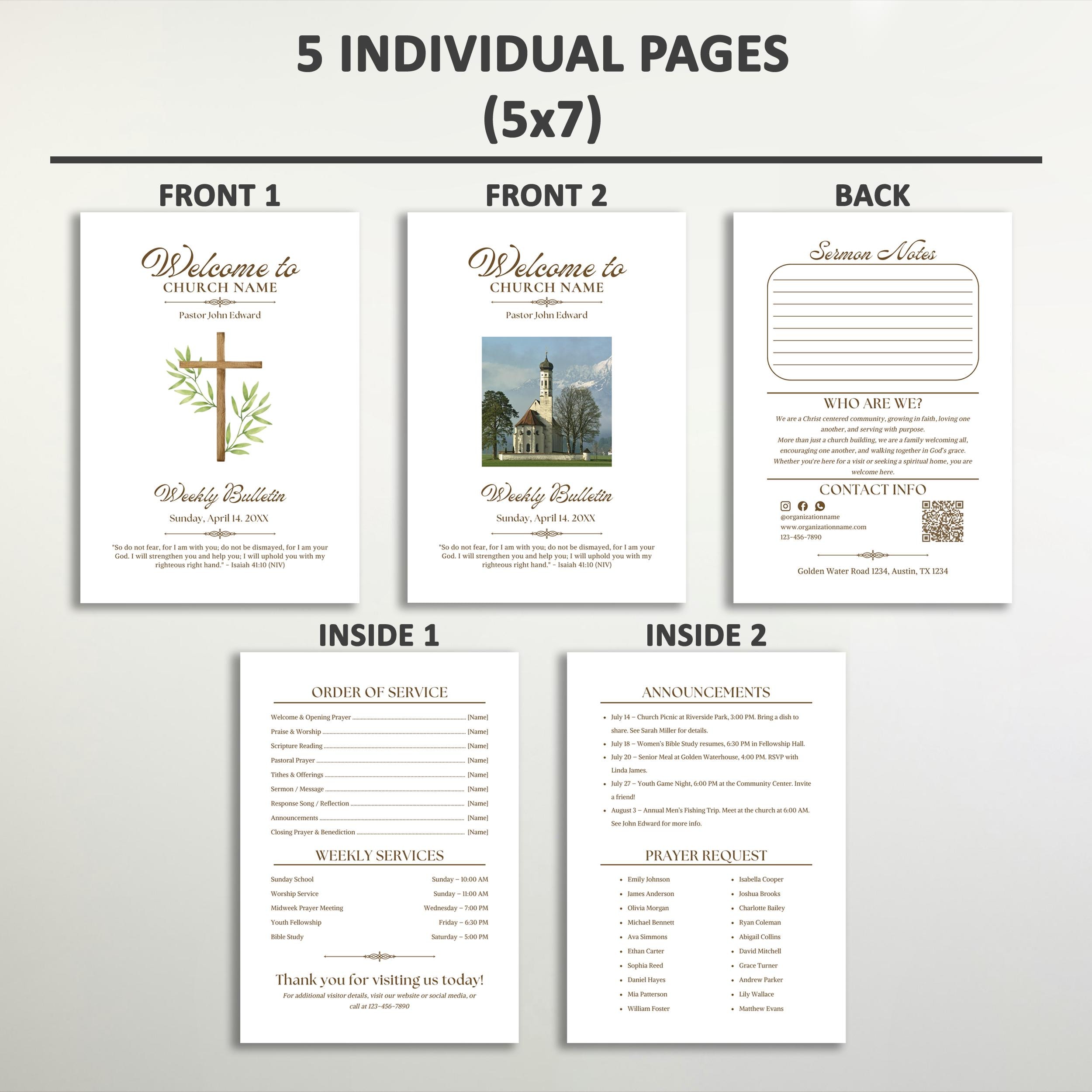 Editable Church Bulletin Template, Modern Canva Bifold Program for ...