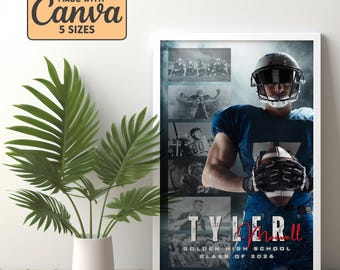 Football Senior Photo Collage Template, Personalized Game Night Sports Team Poster, DIY Printable Display Sign, Picture Memory Keepsake Gift