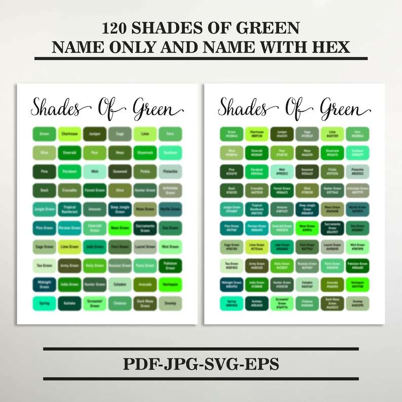 120 Color Names and Shades, Green Color Hex Name PNG, Shades of Green ...