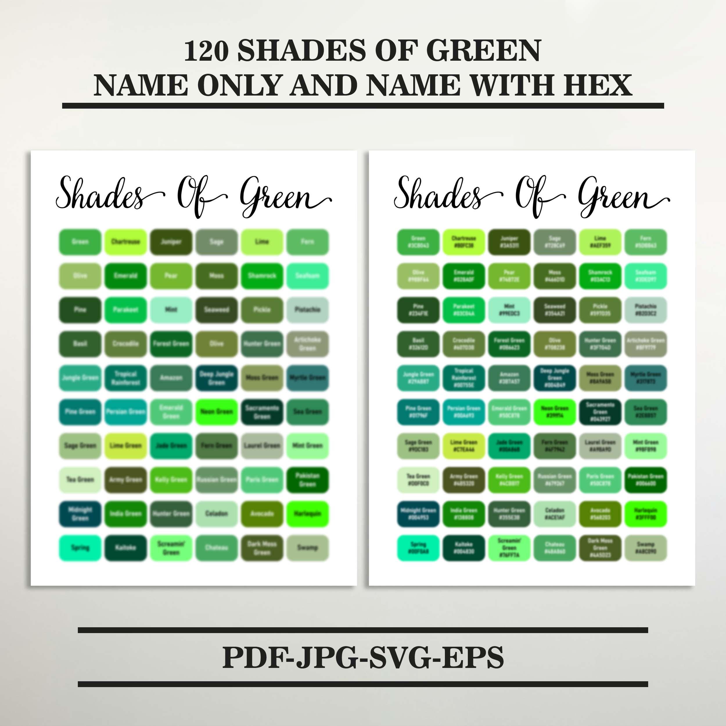 120 Color Names and Shades, Green Color Hex Name PNG, Shades of
