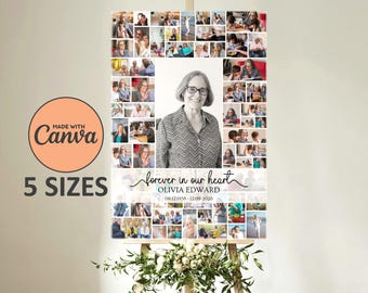 Modello modificabile per collage di foto funebri, poster per esposizione di foto commemorative, modello Canva per celebrazione della vita, collage di foto in amorevole ricordo