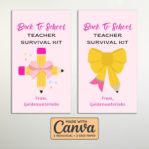 Teacher Survival Kit Tag, Back to School Label, First Day of School Gift Tag, Back To School Teacher Emergency Kit Gift Idea, Editable Canva