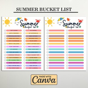 Editable Summer Bucket List for Kids, Summer Family Bucketlist Planner Canva Template, Summer Fun Activity Checklist, Kids Summer To Do List