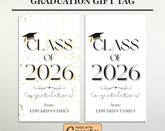 Etichetta regalo di laurea modificabile per la classe del 2026, etichette stampabili per bomboniere per la festa di laurea, download immediato, decorazioni per la laurea, etichetta regalo personalizzata Canva