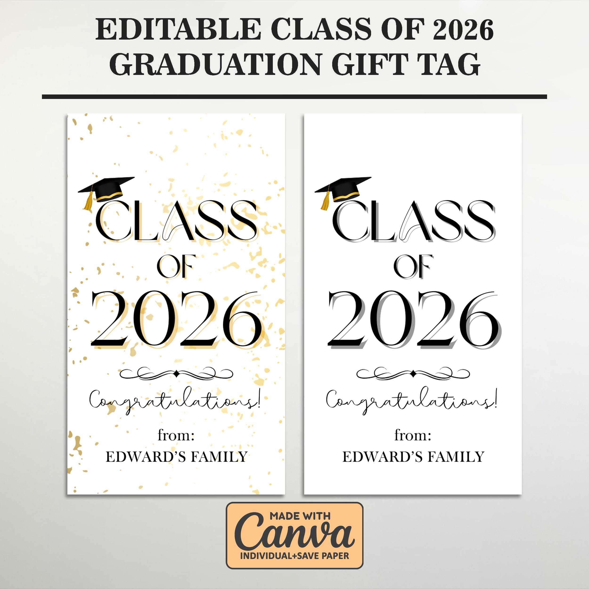 Editable Class of 2026 Graduation Gift Tag, Printable Graduation Party ...