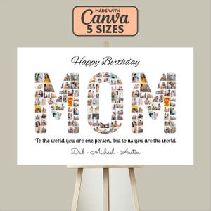 Custom MOM Photo Collage | Birthday Gift for Her Wall Art | Personalized Mother&#39;s Day Gift | Printable Canva Template | Instant Download