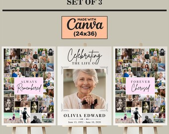Modello di collage fotografico per la celebrazione della vita, bacheca commemorativa (download digitale)