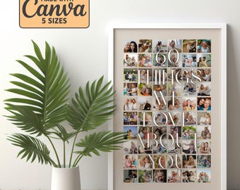 60 Photo Collage Template: 60 Things We Love About You, 60th Birthday Gift, Custom Gift For Mom And Dad, Editable 60th Birthday Gifts Canva