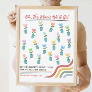 Fingerprint Art Flower Vase Teacher Appreciation Gift, Printable 8x10 Editable Personalized Gift for Teacher, Year end Gift for Teacher