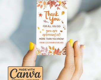 Fall Thank You Tags: Staff, Teacher, Employee Appreciation (Printable PDF Template)