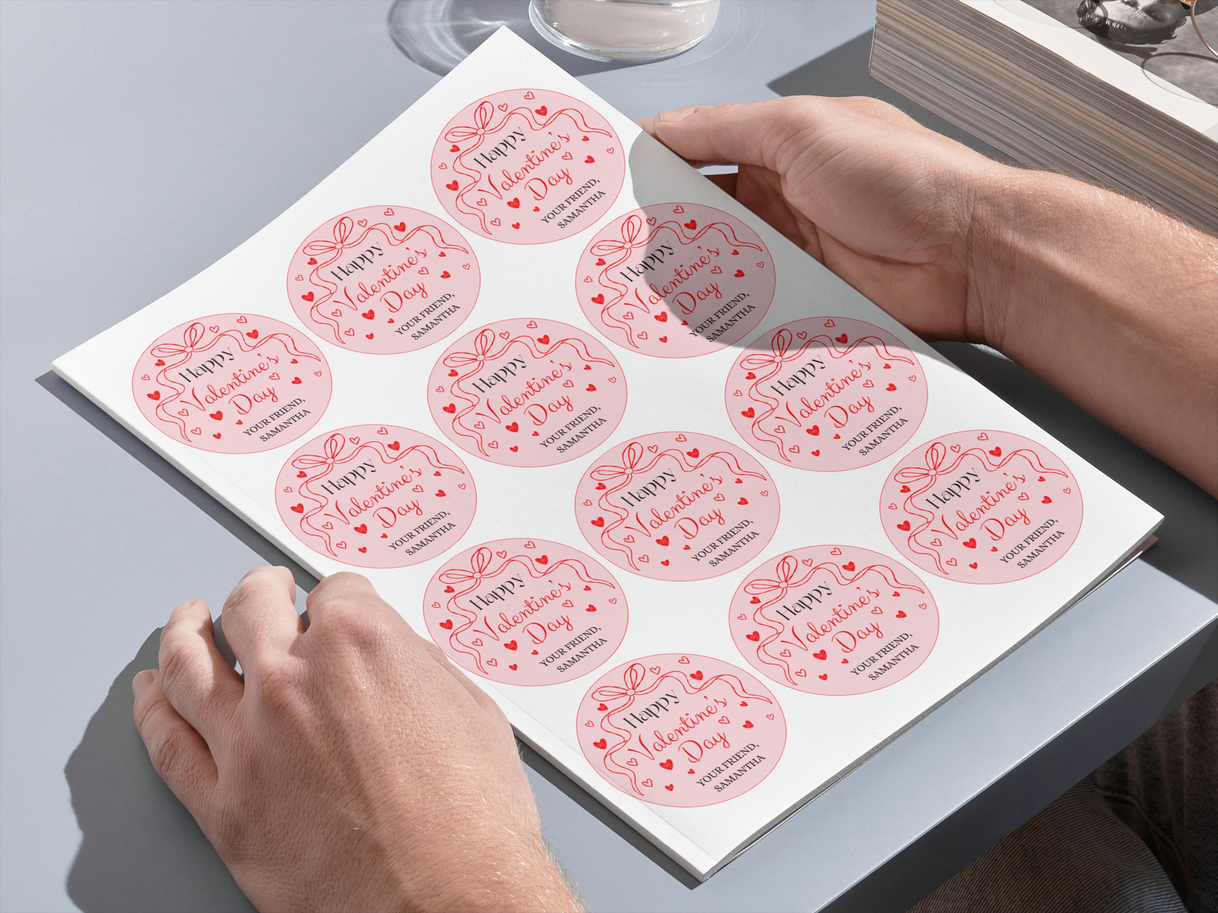 Editable Valentines Day Gift Tags, Red Bow Pink Valentine Sticker ...
