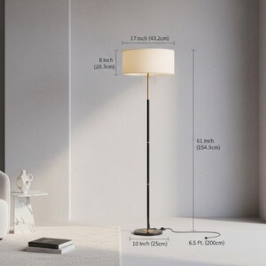 Mid Century Floor Lamp: Tall Standing Lamp with Linen Shade & Dimmable LEDs immagine 2