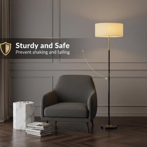 Mid Century Floor Lamp: Tall Standing Lamp with Linen Shade & Dimmable LEDs immagine 3