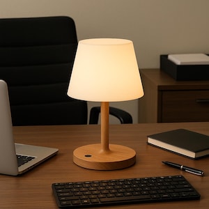 Cordless LED Table Lamp – Touch Dimmable, Waterproof, Rechargeable, Wood Grain Finish, Ideal for Camping, Patio & Indoor Decor