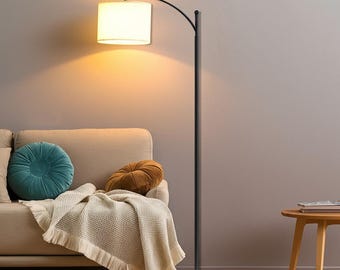 Modern Arc Floor Lamp: Linen Shade, Adjustable Standing Lamp