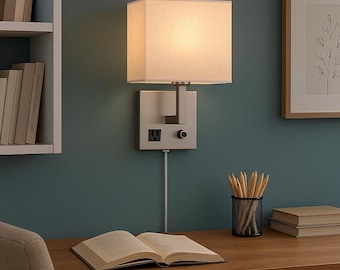 Modern Plug-in Wall Lamp: Dimmable Linen Shade, USB Port