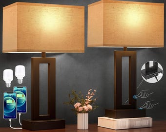 Modern Dimmable Touch Table Lamps (Set of 2) - USB Charging