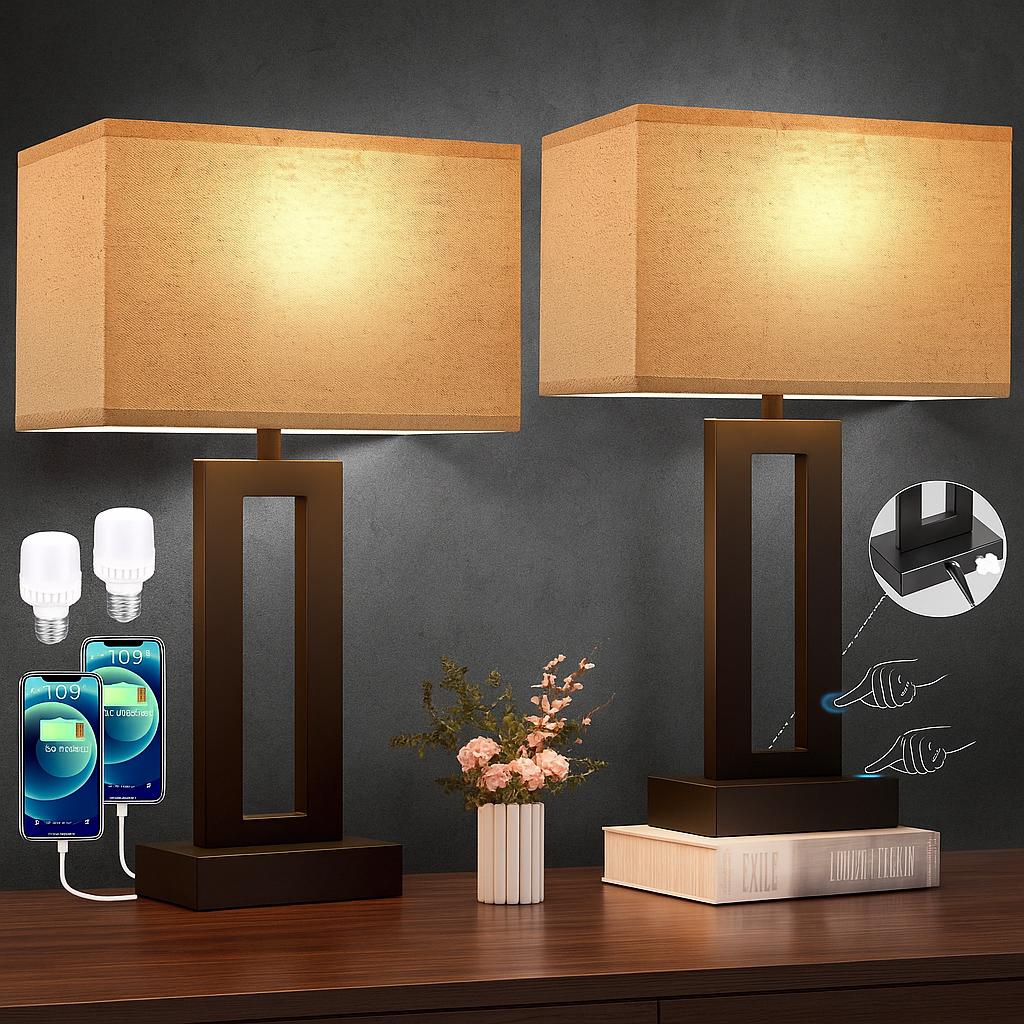 Modern Dimmable Touch Table Lamps (set of 2) - USB Charging - Etsy, image size:1024x1024