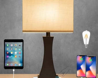 Dimmable Touch Table Lamp with USB Ports: Modern Bedroom & Office Lighting
