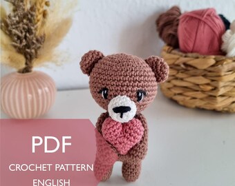 Valentine’s Day Crochet Pattern – Bear Holding Heart, Amigurumi PDF
