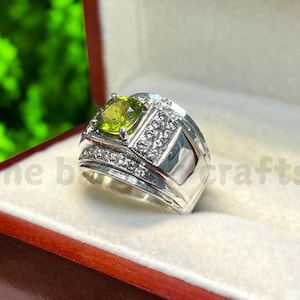 Natural Green Peridot Ring | August Birthstone Jewelry | Handmade Sterling Silver Statement Rings | Natural Gemstone Vintage Gift