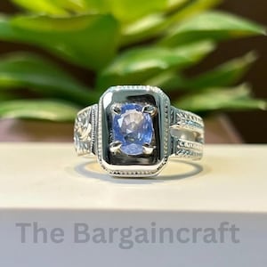 Blue Sapphire Ring for Men | Hand-Engraved Sterling Silver | September Birthstone Jewelry Gift