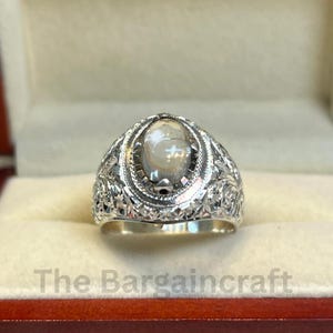 Hand Engraved Clear Quartz Ring | 925 Sterling Silver Statement Jewelry | White Crystal Rings