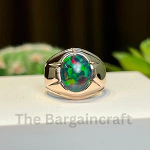Natural Black Opal Gold Ring | Handmade Solid Gold Statement Ring | Fire Opal October Birthstone | Gift for Him | Minimalist Opal Jewelry